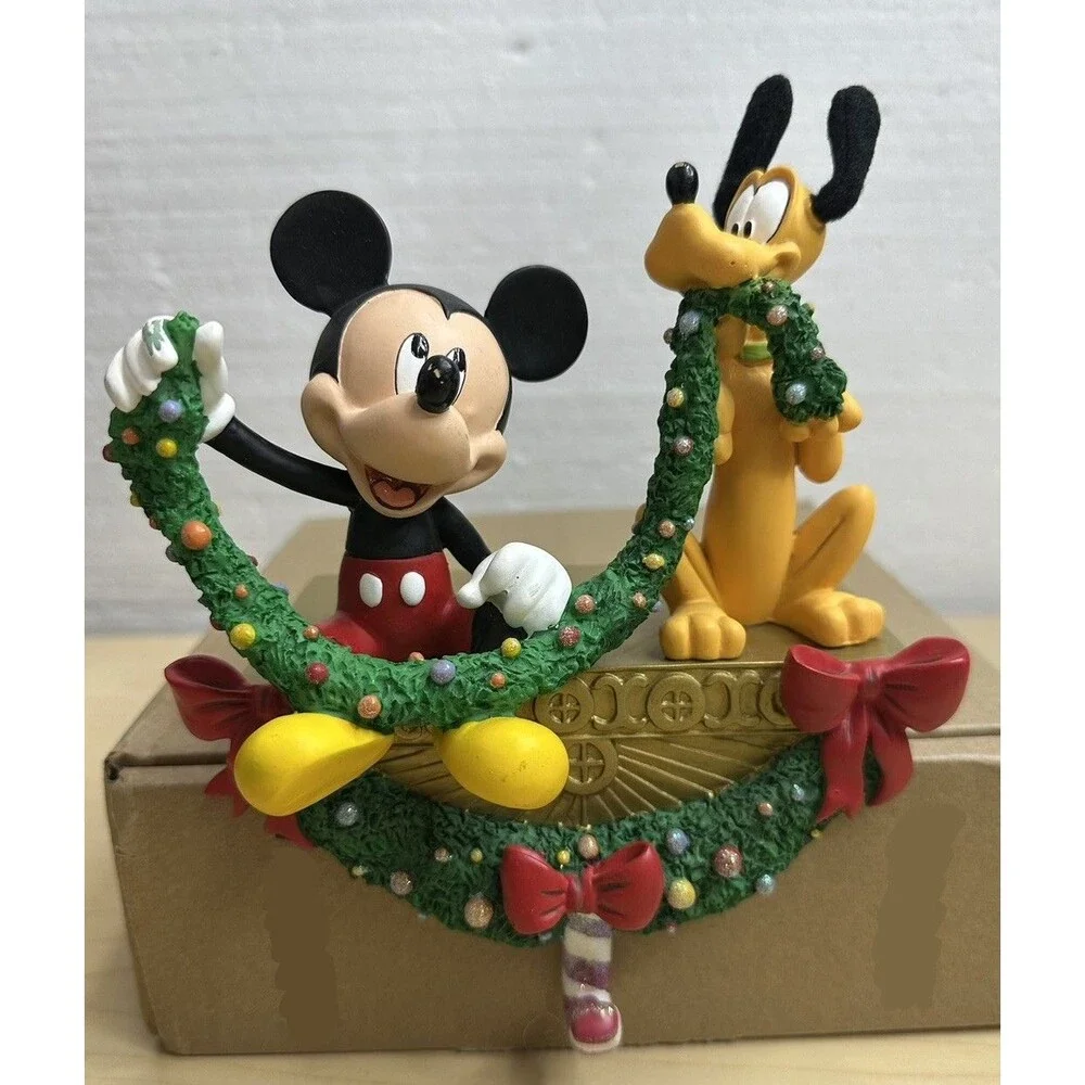 Disney Mickey Mouse & Pluto Garland Christmas Stocking Holder Hanger Vintage